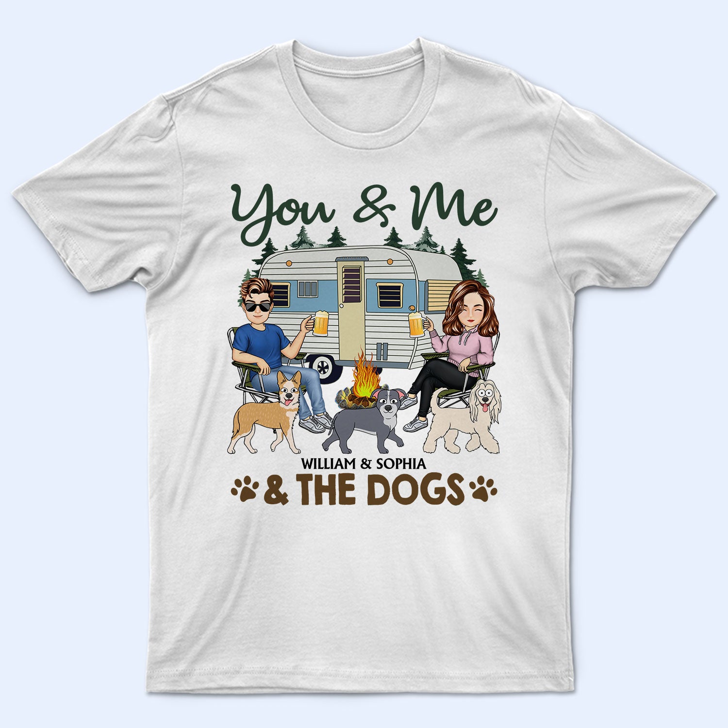 You & Me And The Dogs Walking Dog - Funny, Anniversary Gift For Camping Lovers, Couples - Personalized T Shirt