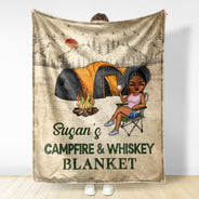 Couverture feu de camp et café - Cadeau pour les amateurs de camping et les campeurs - Couverture polaire personnalisée