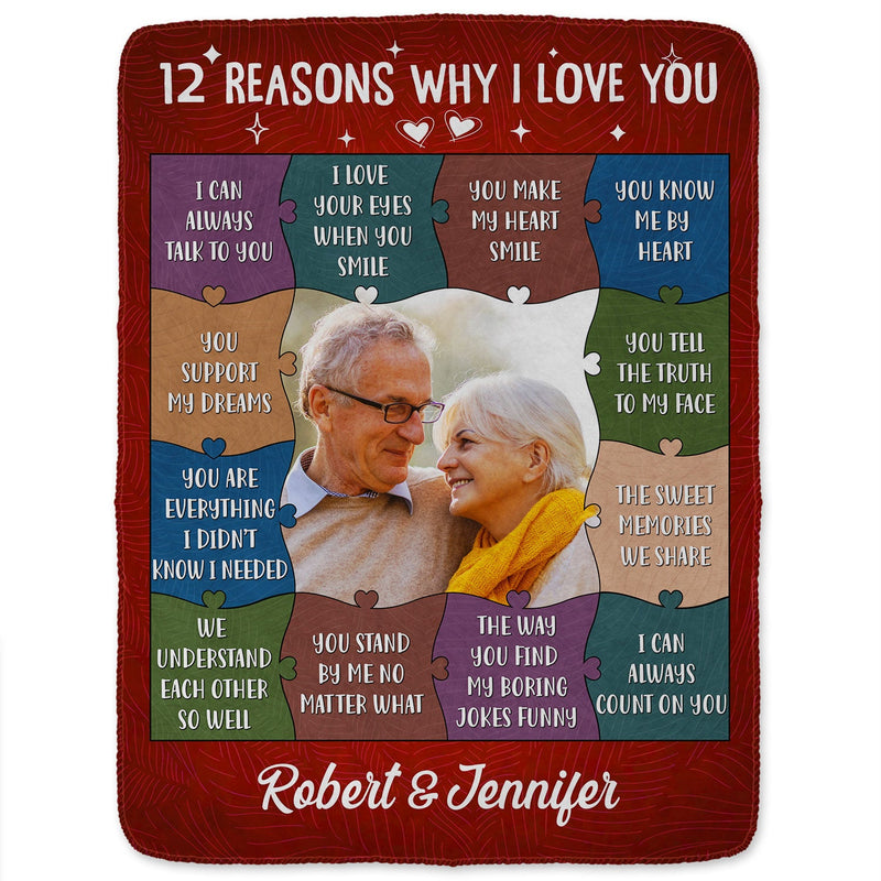 Custom Photo 12 Reasons Why I Love You - Birthday, Anniversary Gift For Spouse, Husband, Wife, Couple - Personalized Fleece Blanket