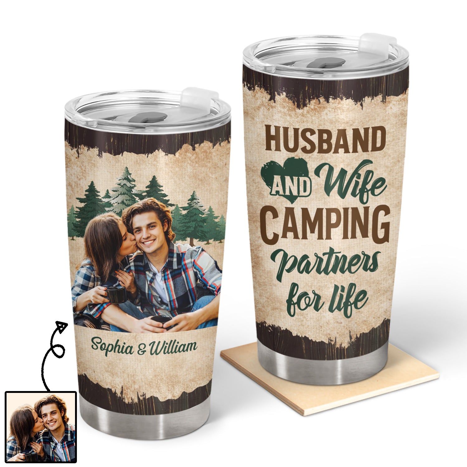 Custom Photo Camping Partners For Life - Birthday, Anniversary Gift For Spouse, Husband, Wife, Couple - Personalized Tumbler