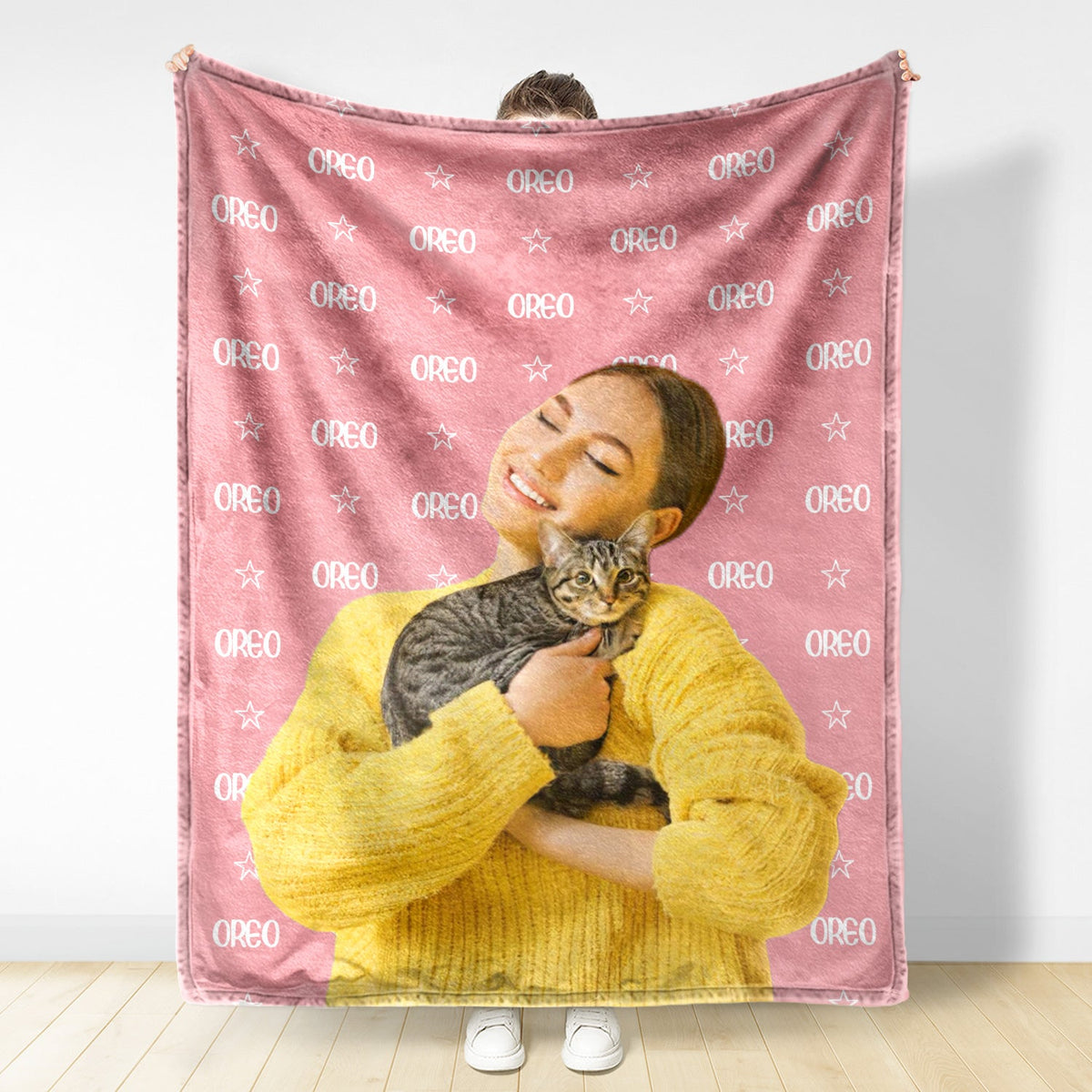 Custom Photo Human And Pet Name - Gift For Dog Lovers, Cat Lovers, Family - Personalized Fleece Blanket