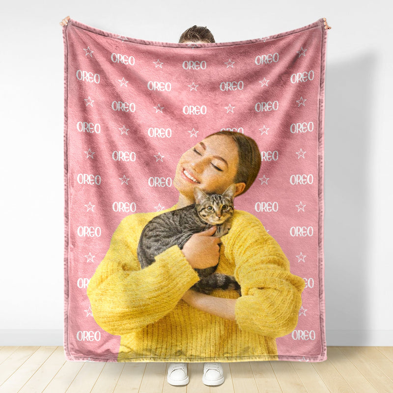 Custom Photo Human And Pet Name - Gift For Dog Lovers, Cat Lovers, Family - Personalized Fleece Blanket