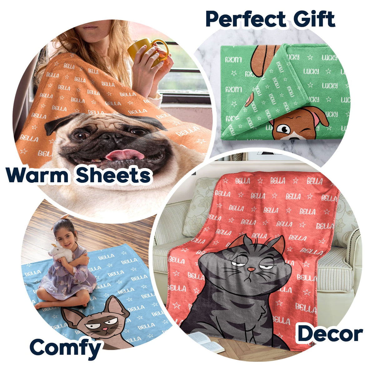 Custom Photo Human And Pet Name - Gift For Dog Lovers, Cat Lovers, Family - Personalized Fleece Blanket