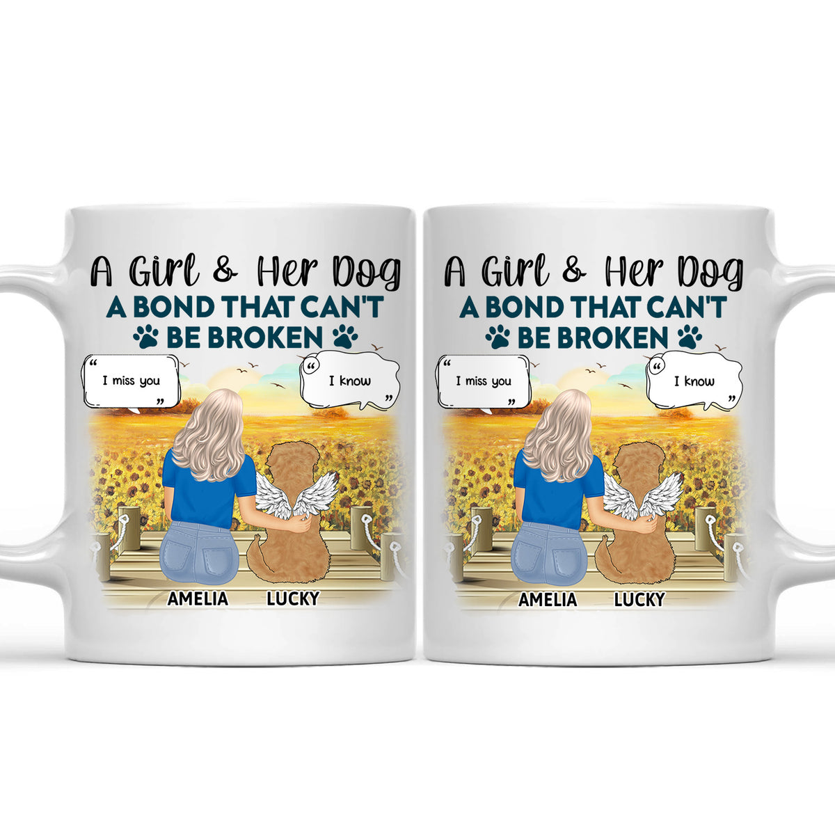 Girl and Dogs Personalized Mug - Name, skin, hair, dog, background, quote  can be customized - White Mug / White / 11oz
