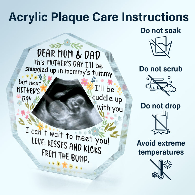 Custom Photo Baby Bump To Daddy Mommy - Holiday, Loving Gift For Mom, Dad, New Parents - Personalized Nonagon Shaped Acrylic Plaque