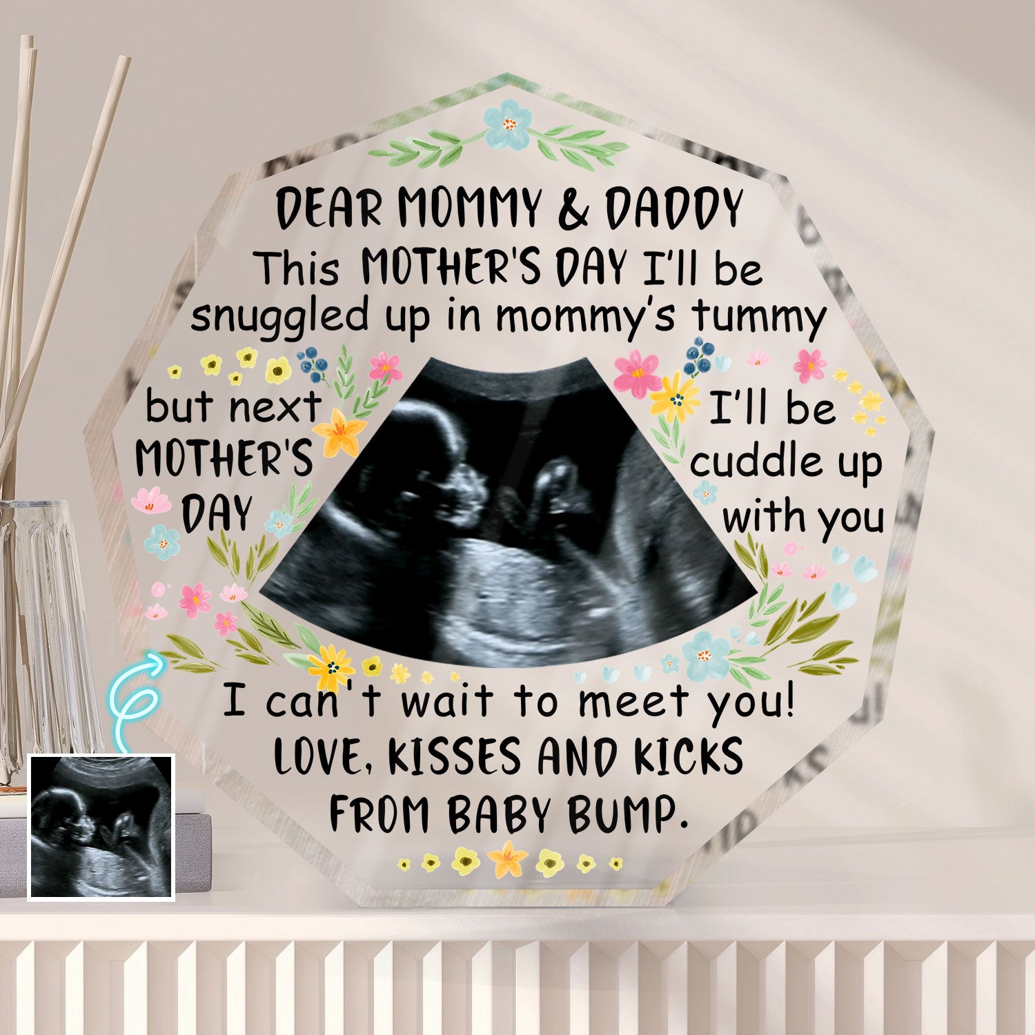 Custom Photo Baby Bump To Daddy Mommy - Holiday, Loving Gift For Mom, Dad, New Parents - Personalized Nonagon Shaped Acrylic Plaque