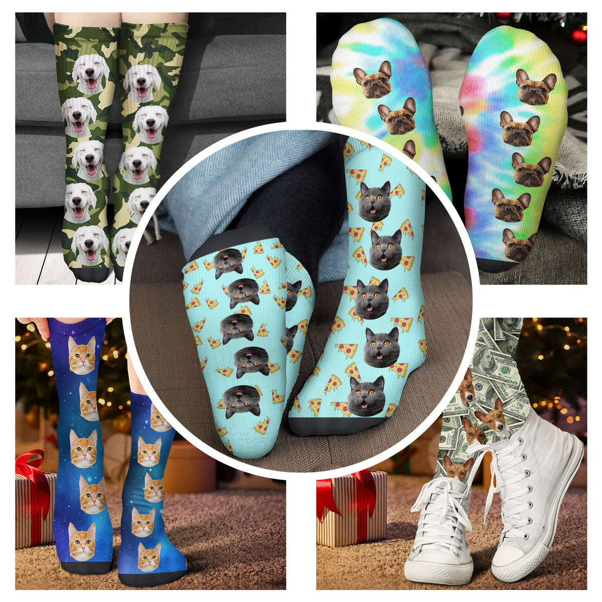 Custom Photo Pet Face Funny Pattern - Gift For Dog Lovers, Cat Lovers, Family - Personalized Socks