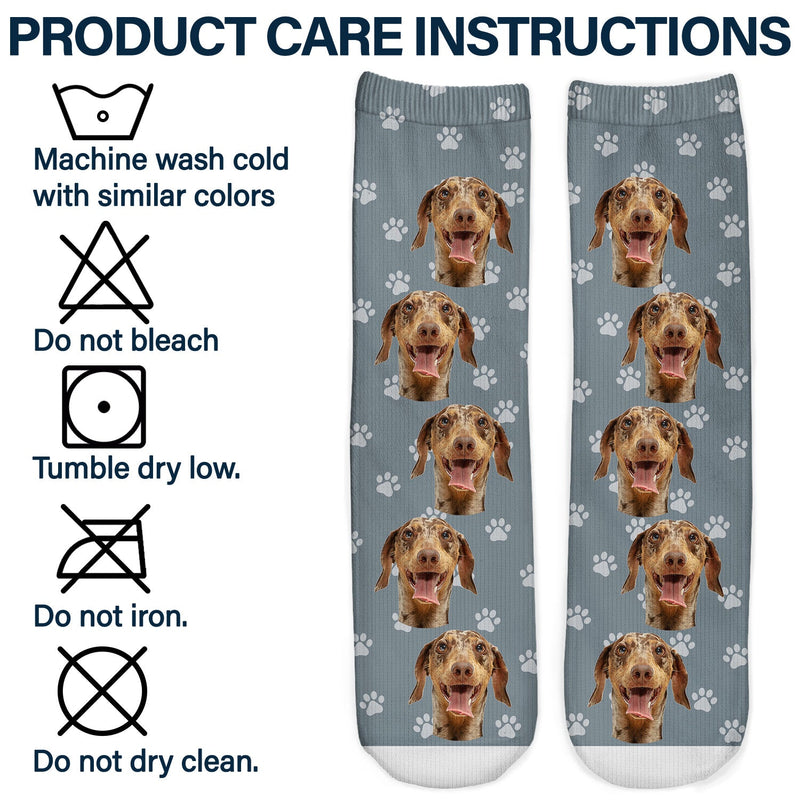 Custom Photo Pet Face Funny Pattern - Gift For Dog Lovers, Cat Lovers, Family - Personalized Socks
