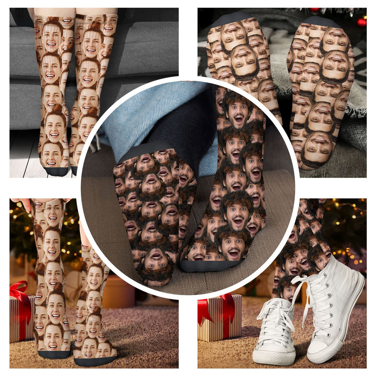 Custom Photo Funny Face Pattern - Gift For Him, For Her, Dog Lovers, Cat Lovers, Family - Personalized Socks