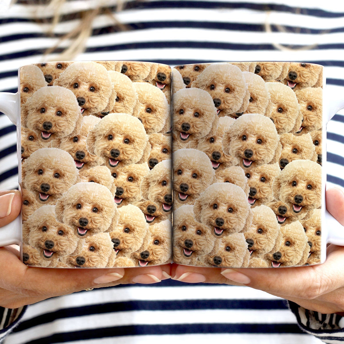 Custom Photo Funny Face Pattern - Gift For Him, For Her, Dog Lovers, Cat Lovers, Family - Personalized White Edge-to-Edge Mug