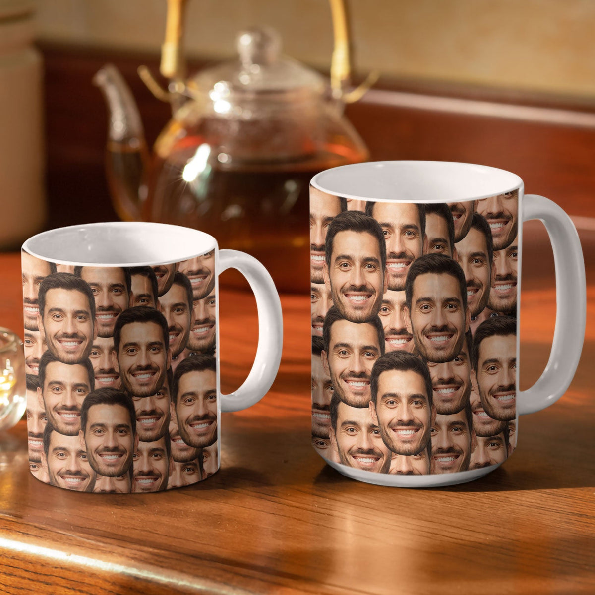 Custom Photo Funny Face Pattern - Gift For Him, For Her, Dog Lovers, Cat Lovers, Family - Personalized White Edge-to-Edge Mug