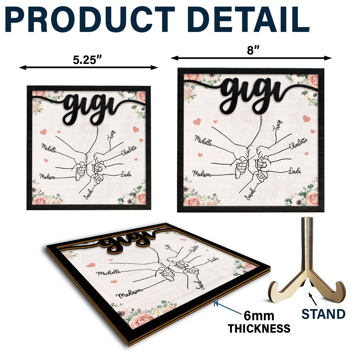 Hand In Hand - Gift For Mom, Mother, Grandma, Parents - Personalized 2-Layered Wooden Plaque With Stand