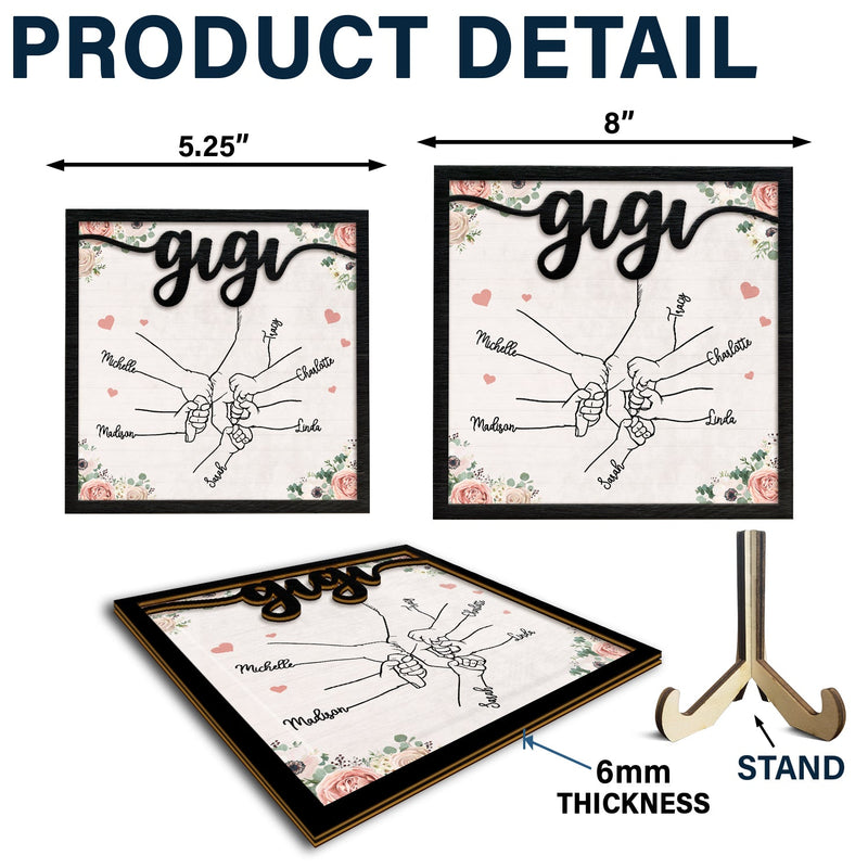 Hand In Hand - Gift For Mom, Mother, Grandma, Parents - Personalized 2-Layered Wooden Plaque With Stand