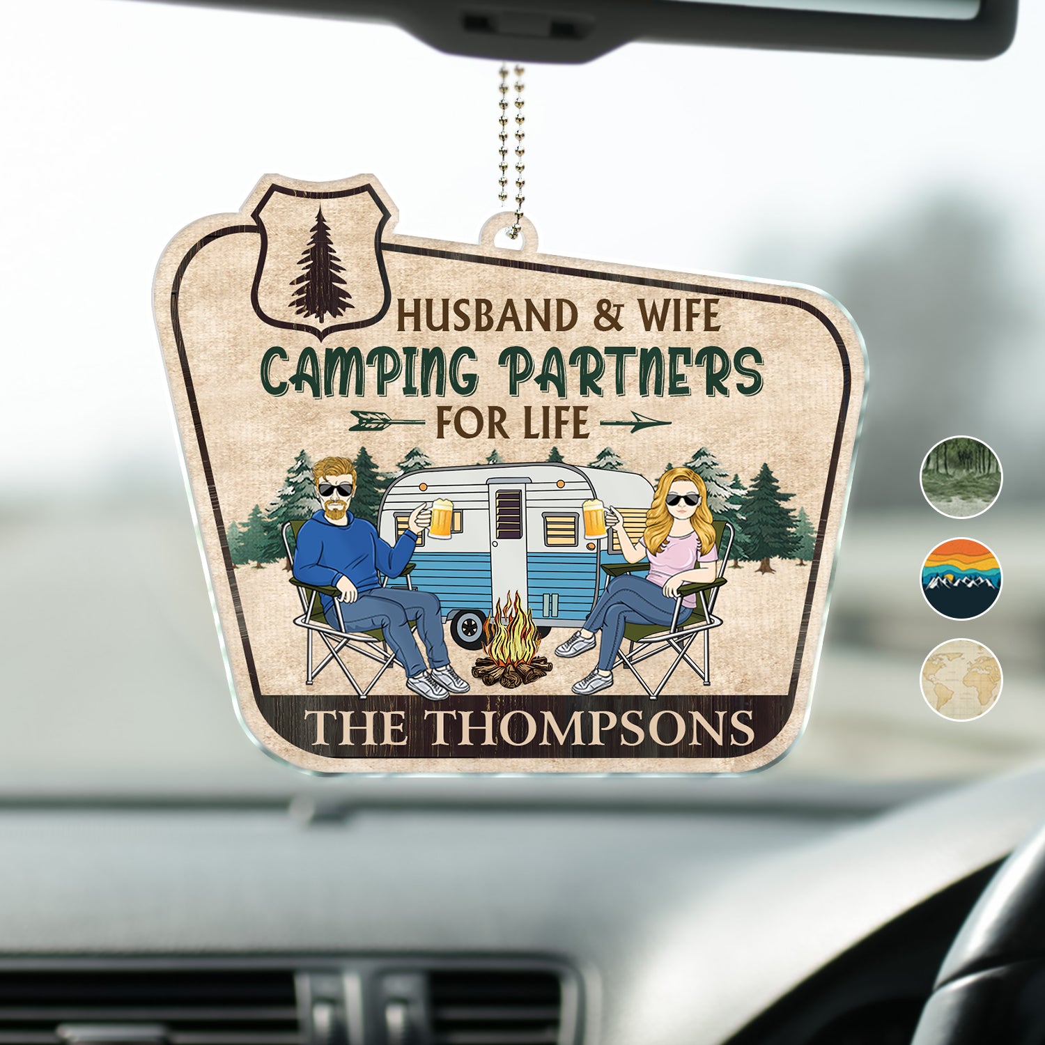 Camping Couple Husband & Wife Camping Partners For Life - Anniversary, Vacation, Funny Gift For Campers - Personalized Acrylic Car Hanger