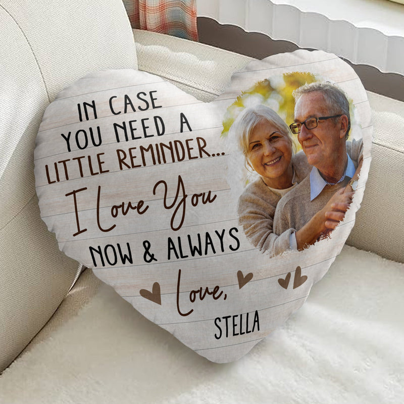 Custom Photo In Case You Need A Little Reminder - Gift For Couples, Husband, Wife - Personalized Heart Shaped Pillow