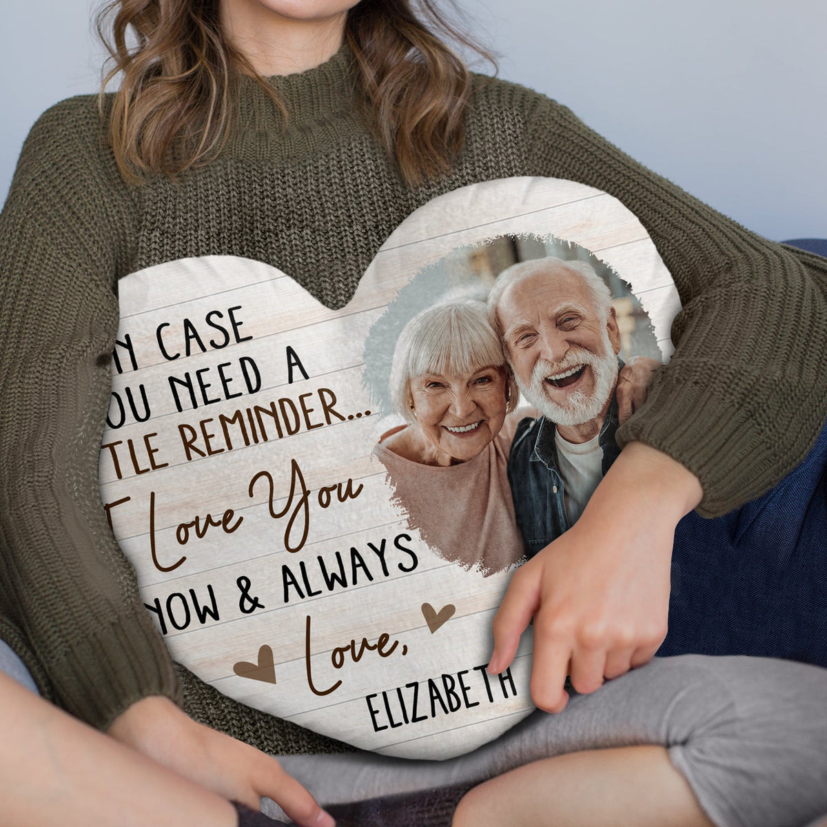Custom Photo In Case You Need A Little Reminder - Gift For Couples, Husband, Wife - Personalized Heart Shaped Pillow
