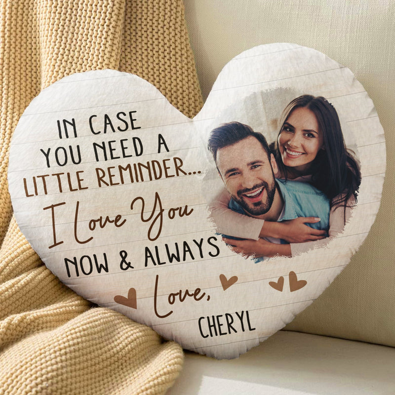Custom Photo In Case You Need A Little Reminder - Gift For Couples, Husband, Wife - Personalized Heart Shaped Pillow