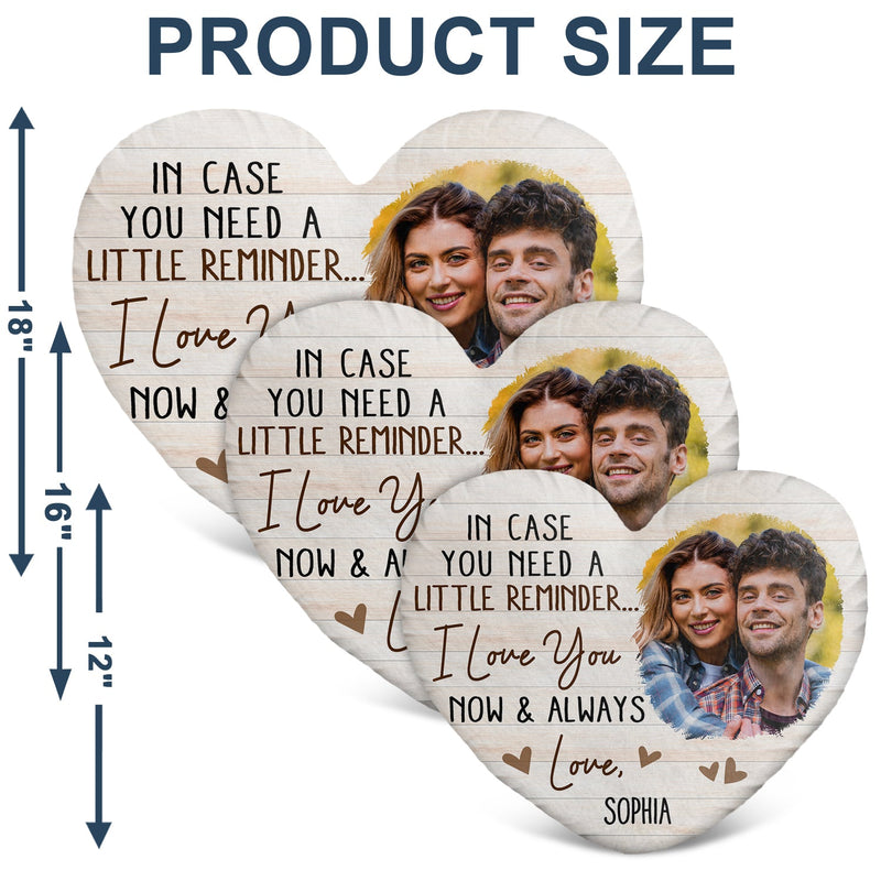 Custom Photo In Case You Need A Little Reminder - Gift For Couples, Husband, Wife - Personalized Heart Shaped Pillow