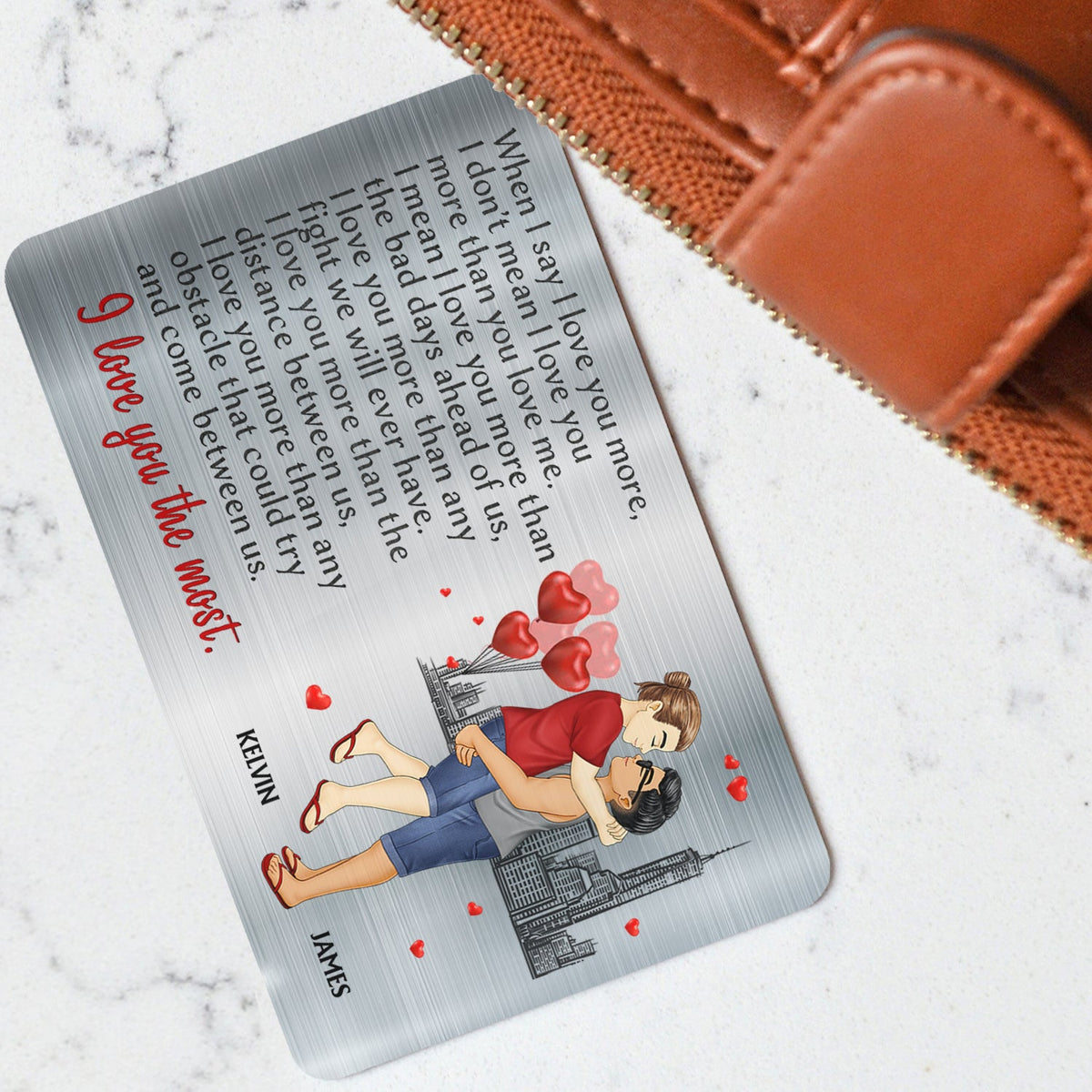 Carte portefeuille en aluminium personnalisée « Je t'aime plus que tout » - Cadeau pour couple, mari, femme
