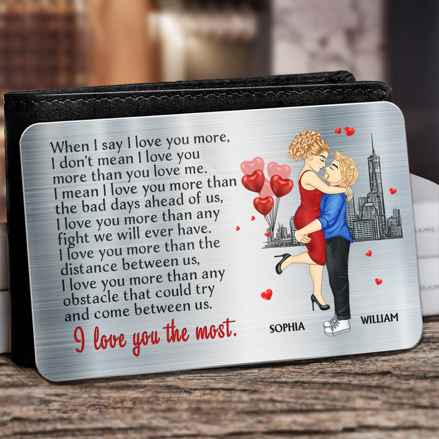 I Love You The Most Cartoon - Gift For Couples, Husband, Wife - Personalized Aluminum Wallet Card