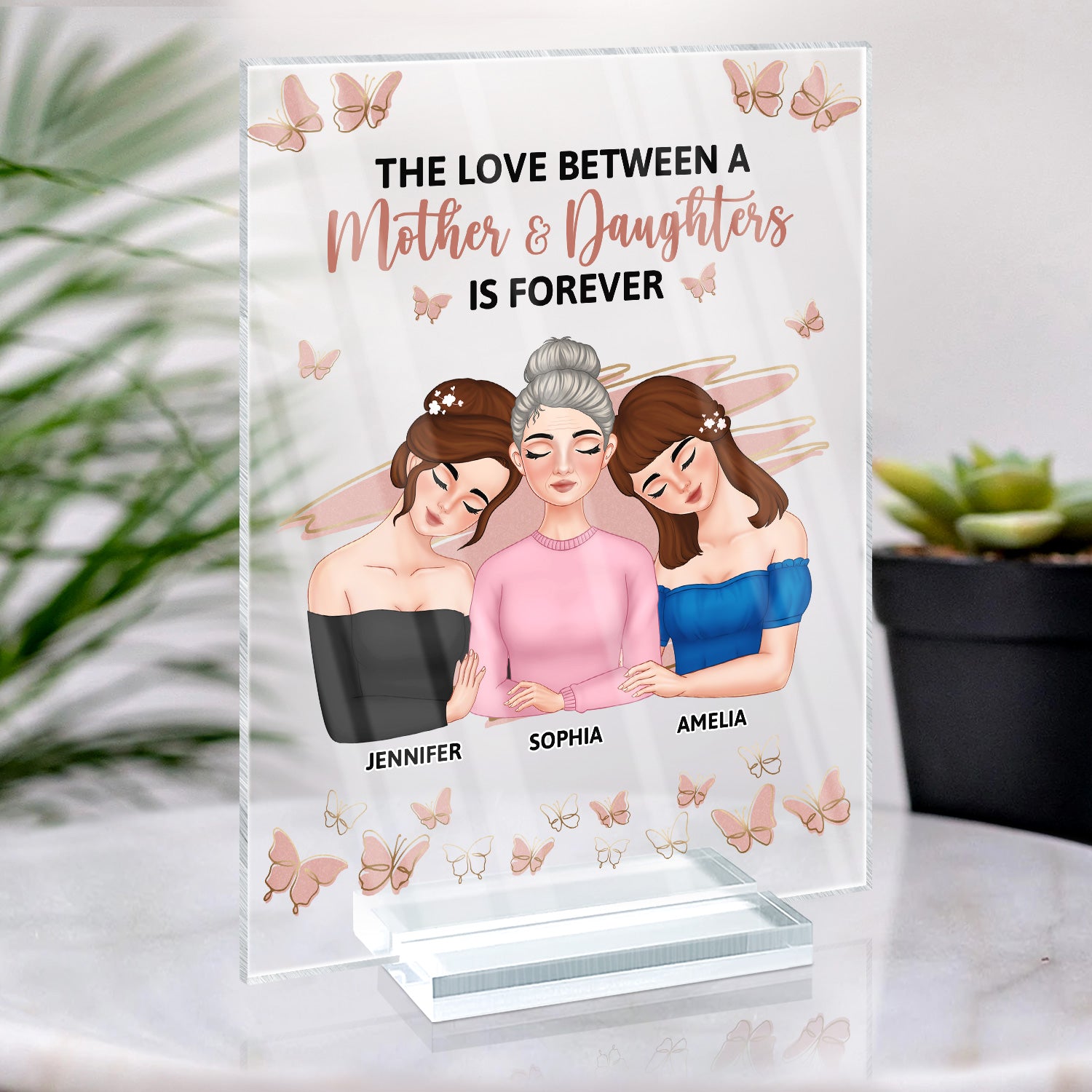 The Love Between A Mother & Daughters Is Forever - Gift For Mom - Personalized Vertical Rectangle Acrylic Plaque