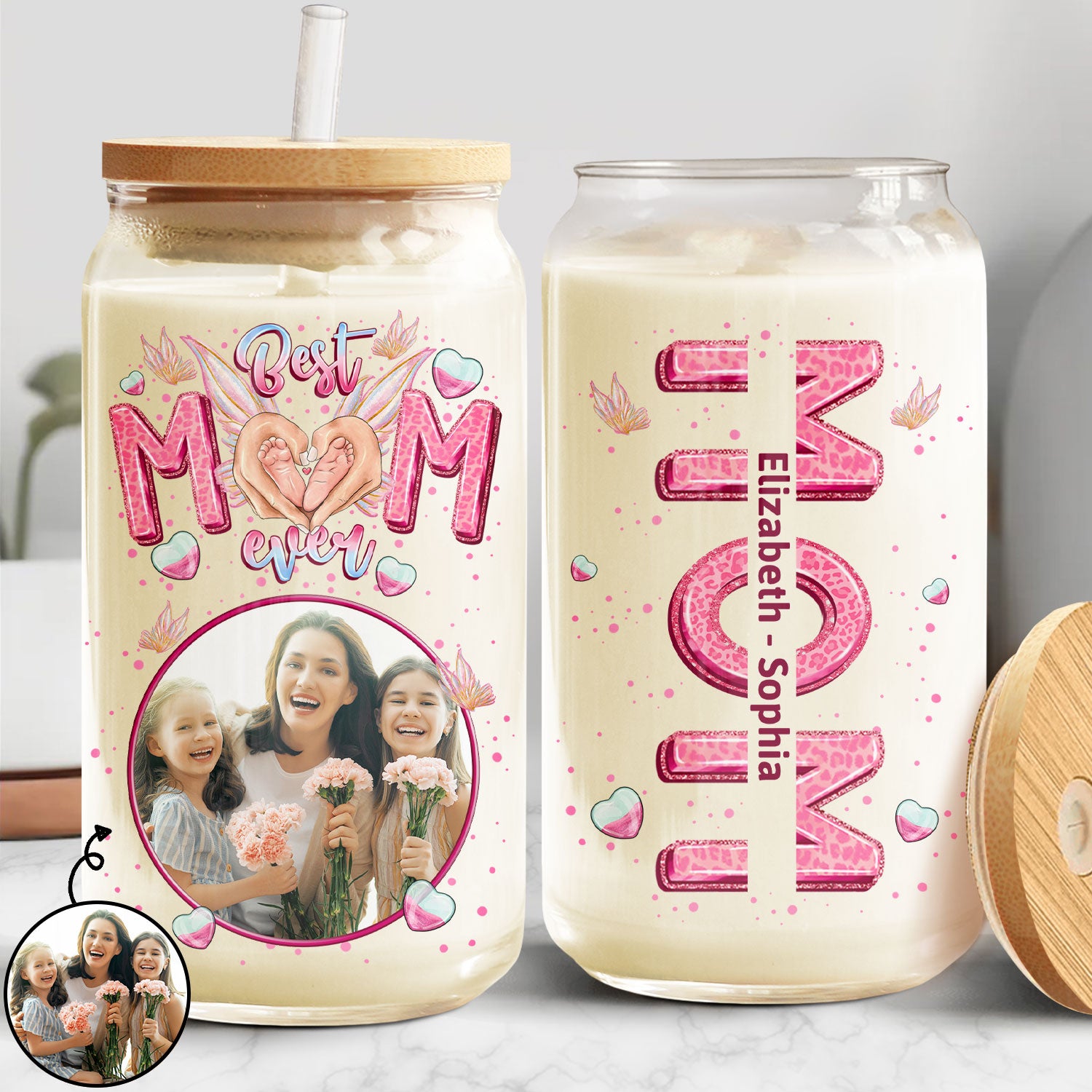 Custom Photo Best Mom Ever - Gift For Mothers - Personalized Clear Glass Can