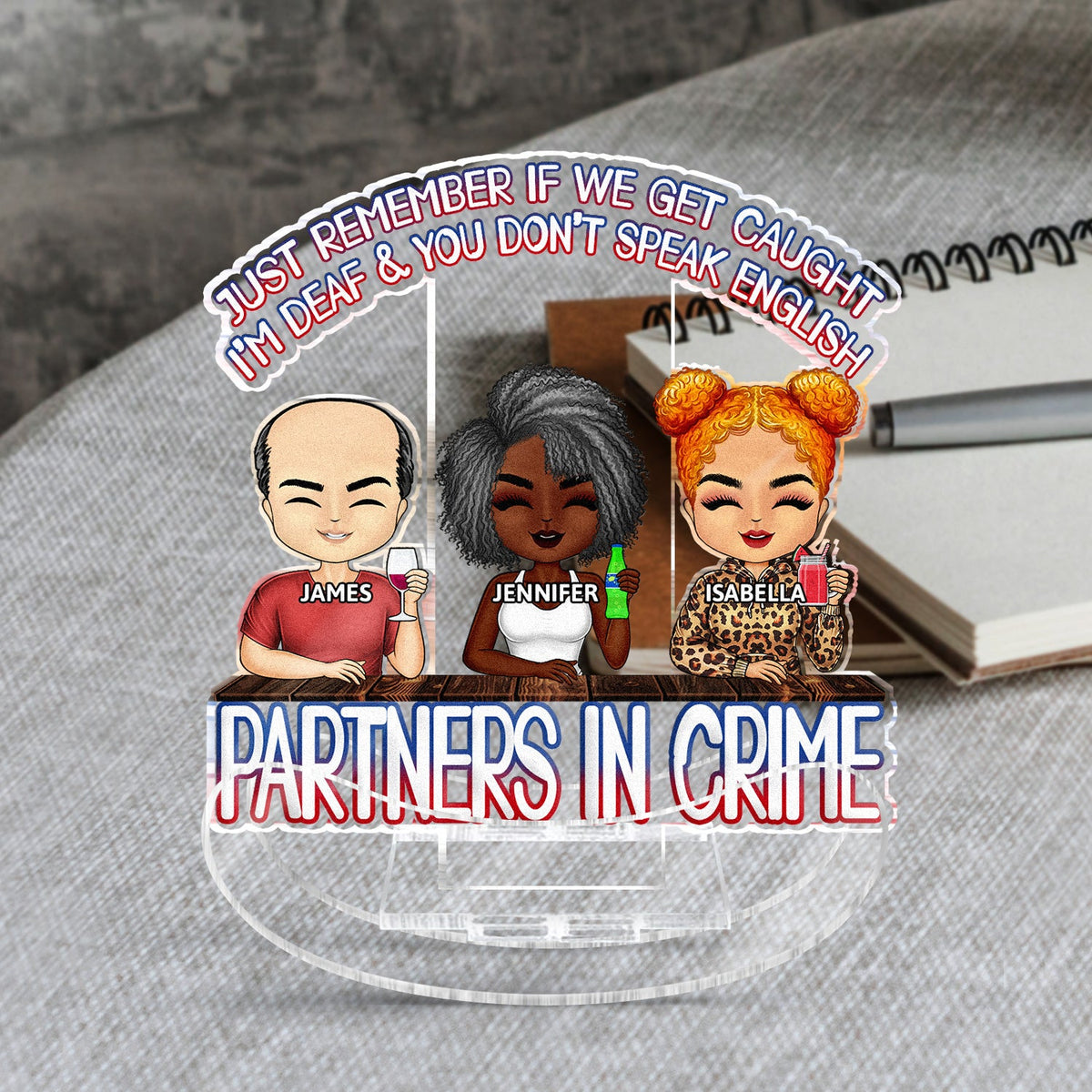 Partenaires de crime, n'oubliez pas si nous nous faisons prendre, meilleurs amis - Cadeau Bestie BFF - Support à secousses en acrylique personnalisé
