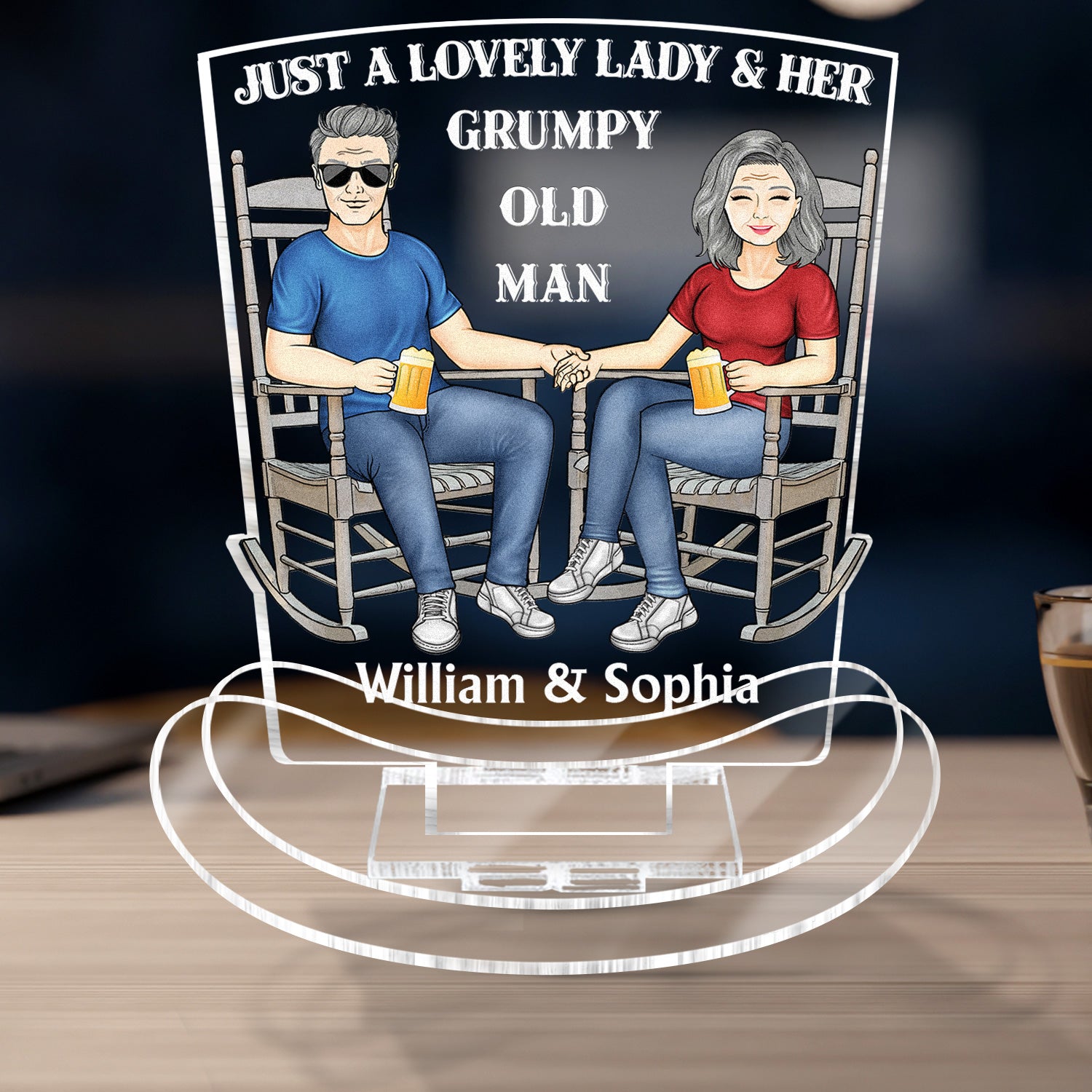 Just A Lovely Lady And Her Grumpy Old Man - Loving, Anniversary Gift For Couple, Spouse, Husband, Wife - Personalized Acrylic Shaking Stand