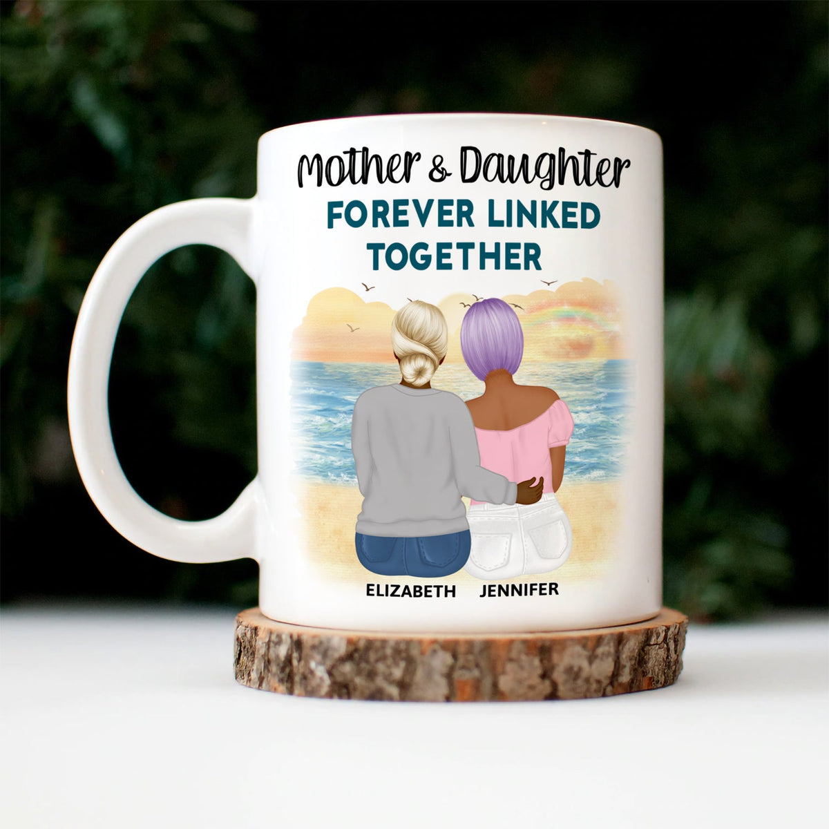 Mother And Daughters Forever Linked Together - Gift For Mom, Mother, Grandma - Personalized Mug