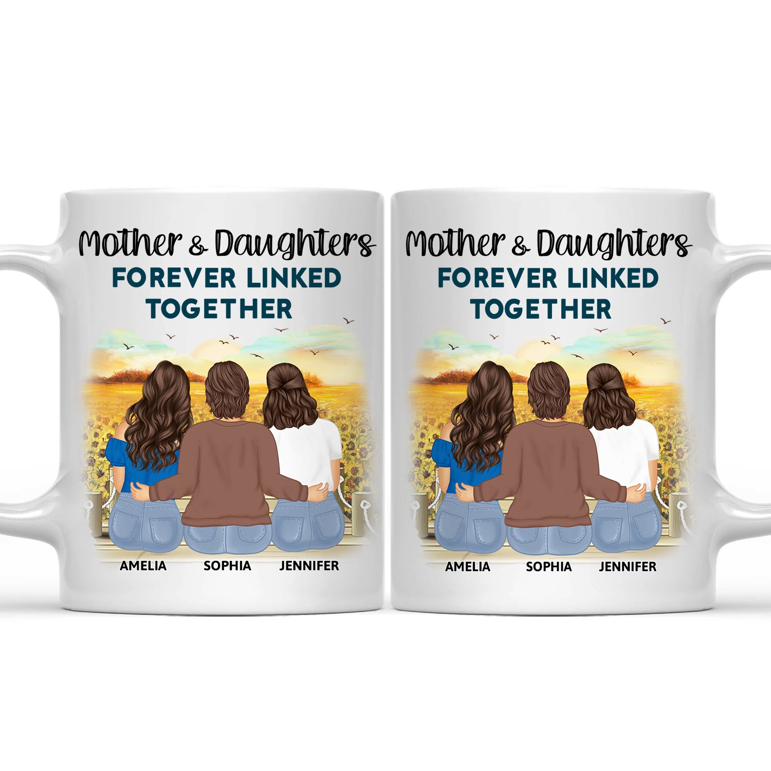 Mother And Daughters Forever Linked Together - Gift For Mom, Mother, Grandma - Personalized Mug