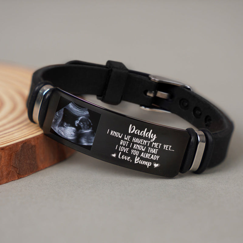 Custom Photo Daddy I Know We Haven't Met Yet - Gift For Dad, Father, New Parents - Personalized Engraved Bracelet