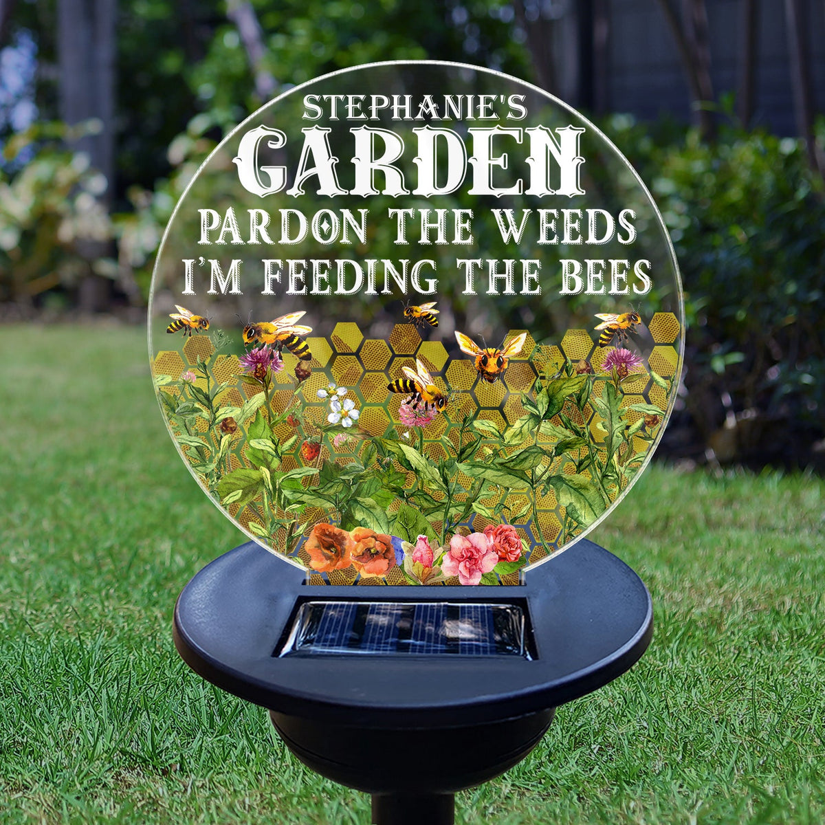 Pardon The Weeds - Gift For Gardening Lovers, Gardeners, Bee Lovers, Mom, Grandma - Personalized Solar Light