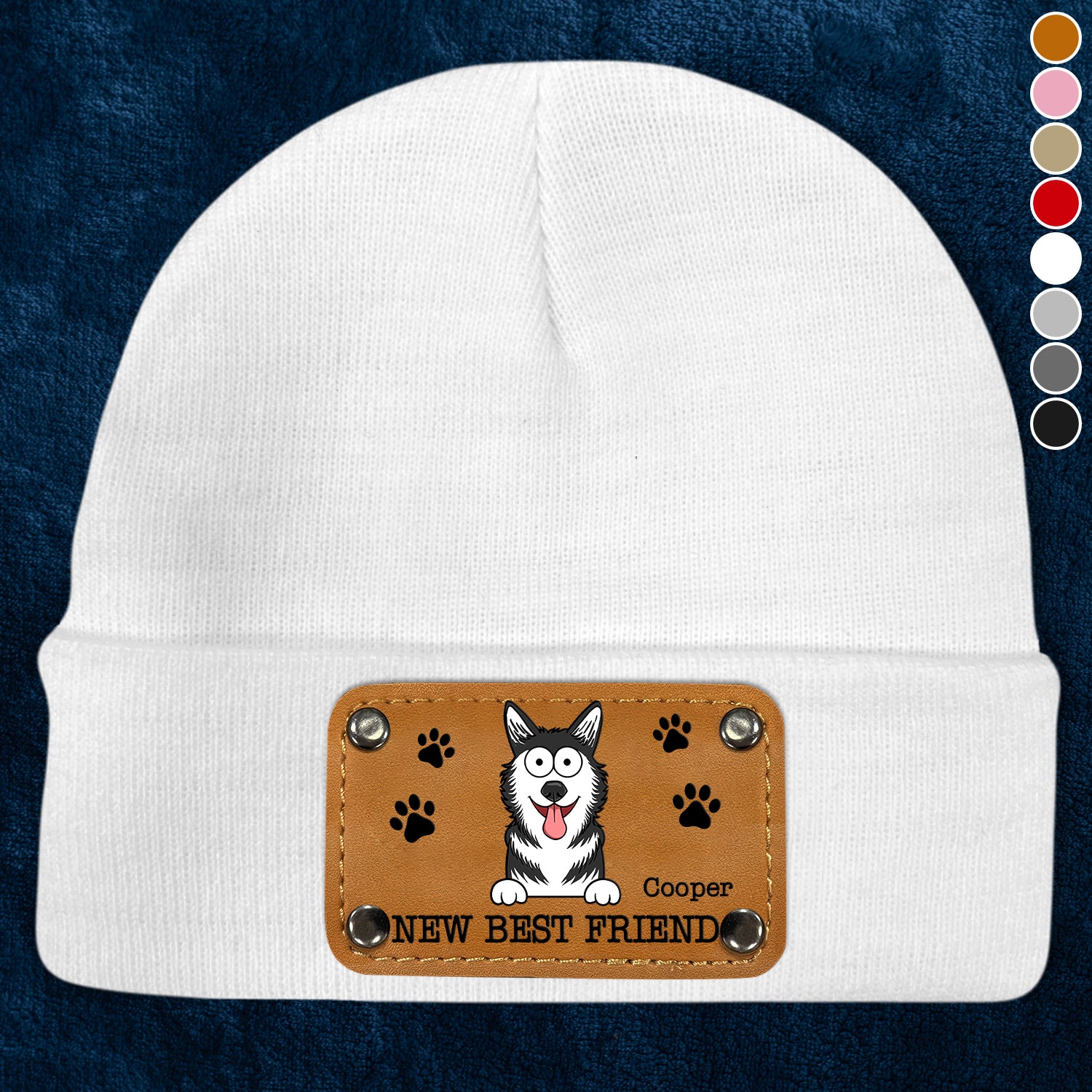 Pet New Best Friend - Gift For Baby, Newborn, New Mom, Dog & Cat Lover - Personalized Beanie With Leather Patch
