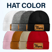 The Original Remix - Gift For Baby, Newborn, New Dad, Mom - Personalized Beanie With Leather Patch