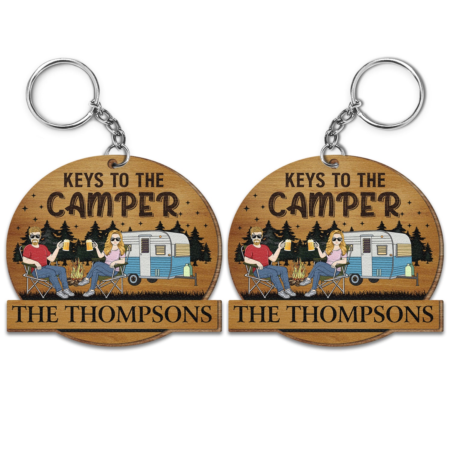 Keys To The Camper - Anniversary, Vacation, Funny Gift For Camping Lovers, Couples - Personalized Wooden Keychain