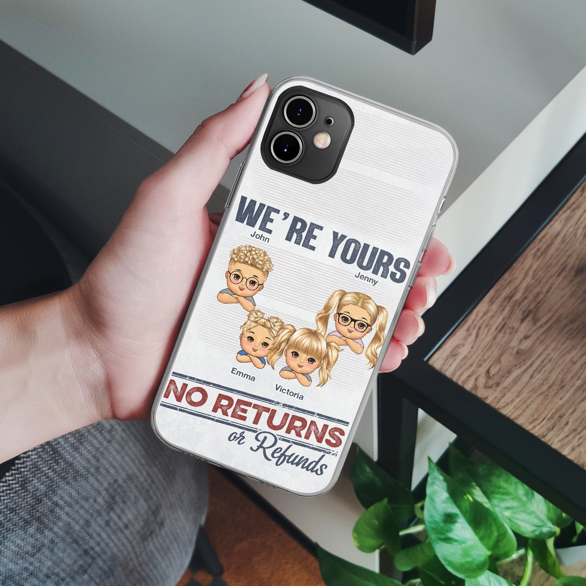 No Returns Or Refunds Chibi Grandkids - Funny Gift For Dad, Mom, Grandma, Grandpa - Personalized Clear Phone Case
