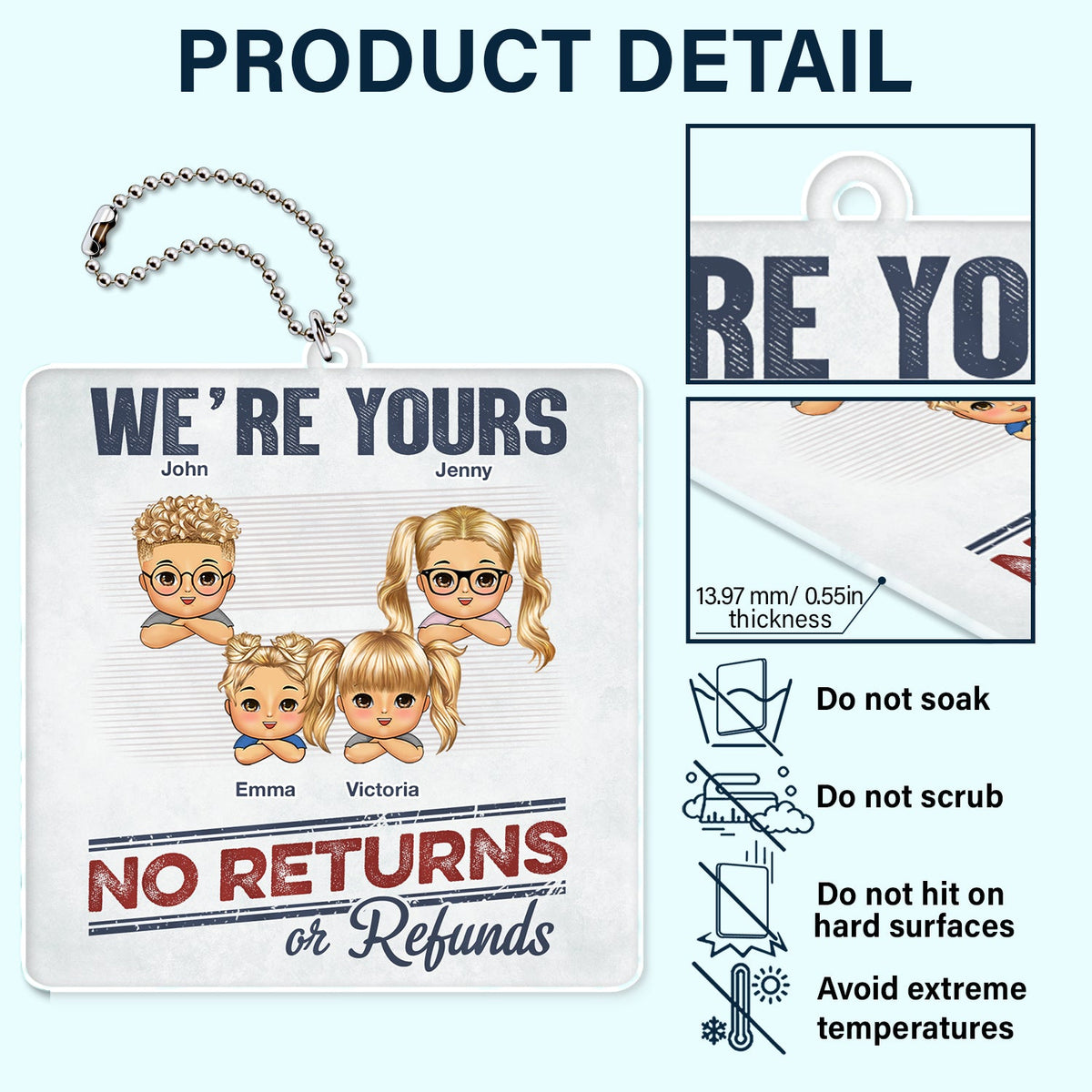No Returns Or Refunds Chibi Grandkids - Funny Gift For Dad, Mom, Grandma, Grandpa - Personalized Acrylic Car Hanger