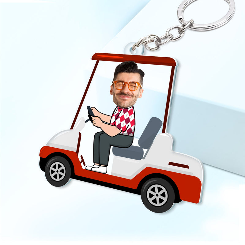 Custom Photo Golf Cart - Gift For Dad, Father, Grandpa, Golfer, Golf Lover - Personalized Acrylic Keychain