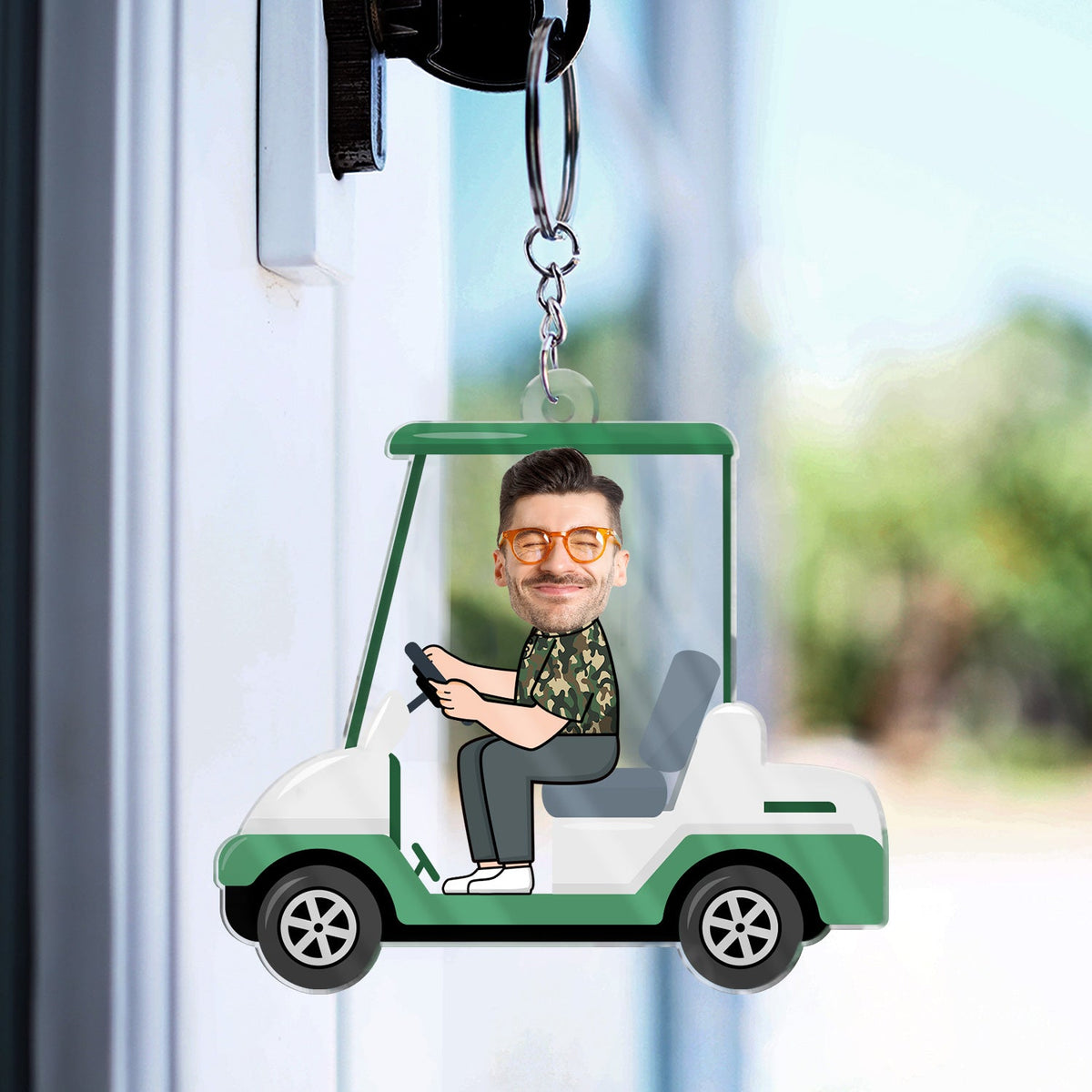 Custom Photo Golf Cart - Gift For Dad, Father, Grandpa, Golfer, Golf Lover - Personalized Acrylic Keychain