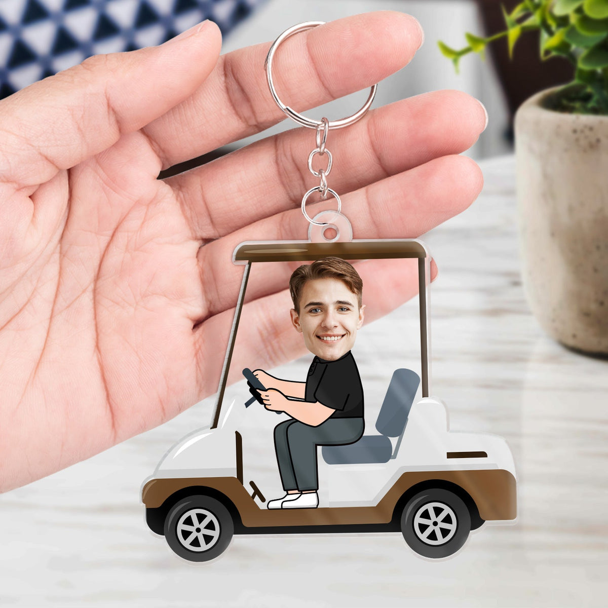 Custom Photo Golf Cart - Gift For Dad, Father, Grandpa, Golfer, Golf Lover - Personalized Acrylic Keychain