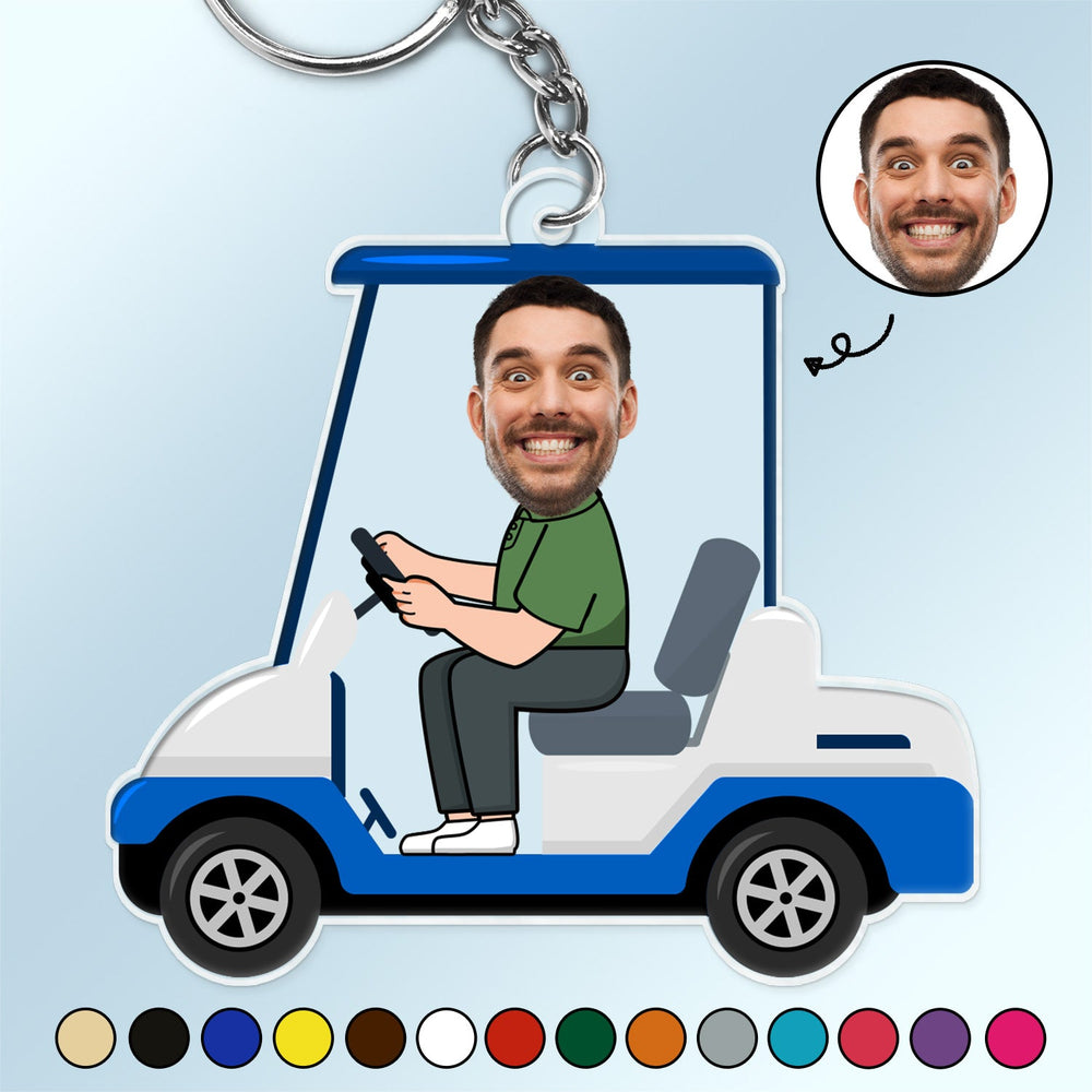 Custom Photo Golf Cart - Gift For Dad, Father, Grandpa, Golfer, Golf Lover - Personalized Acrylic Keychain