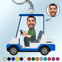 Custom Photo Golf Cart - Gift For Dad, Father, Grandpa, Golfer, Golf Lover - Personalized Acrylic Keychain