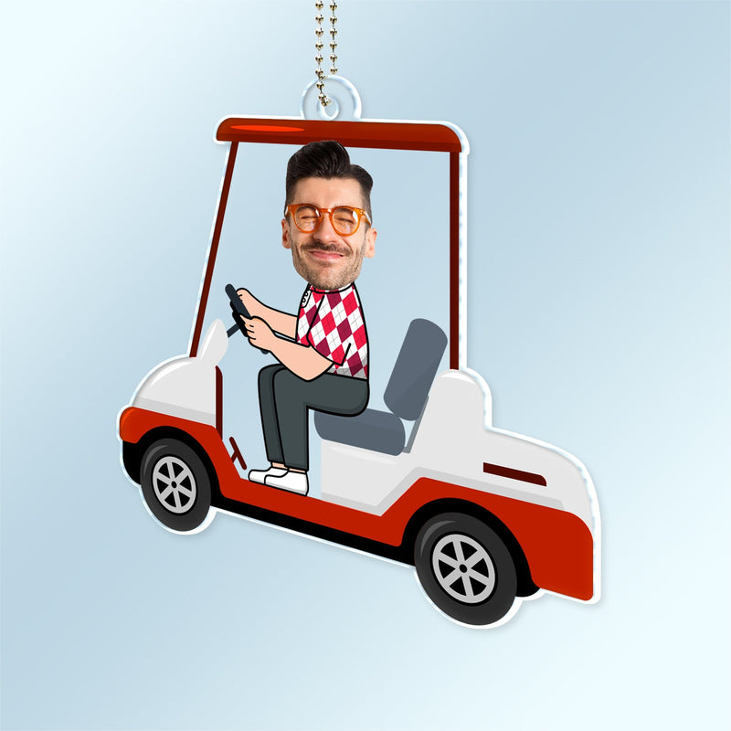 Custom Photo Golf Cart - Gift For Dad, Father, Grandpa, Golfer, Golf Lover - Personalized Acrylic Car Hanger