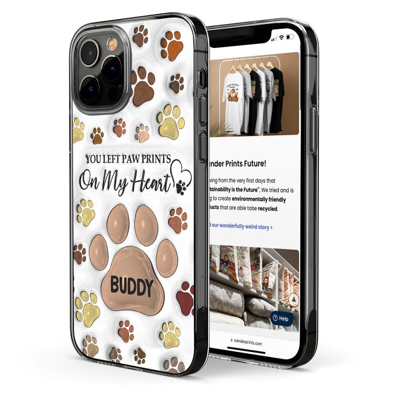 You Left Paw Prints - Memorial Gift For Dog Lovers, Cat Lovers - 3D Inflated Effect Printed, Personalized Clear Phone Case
