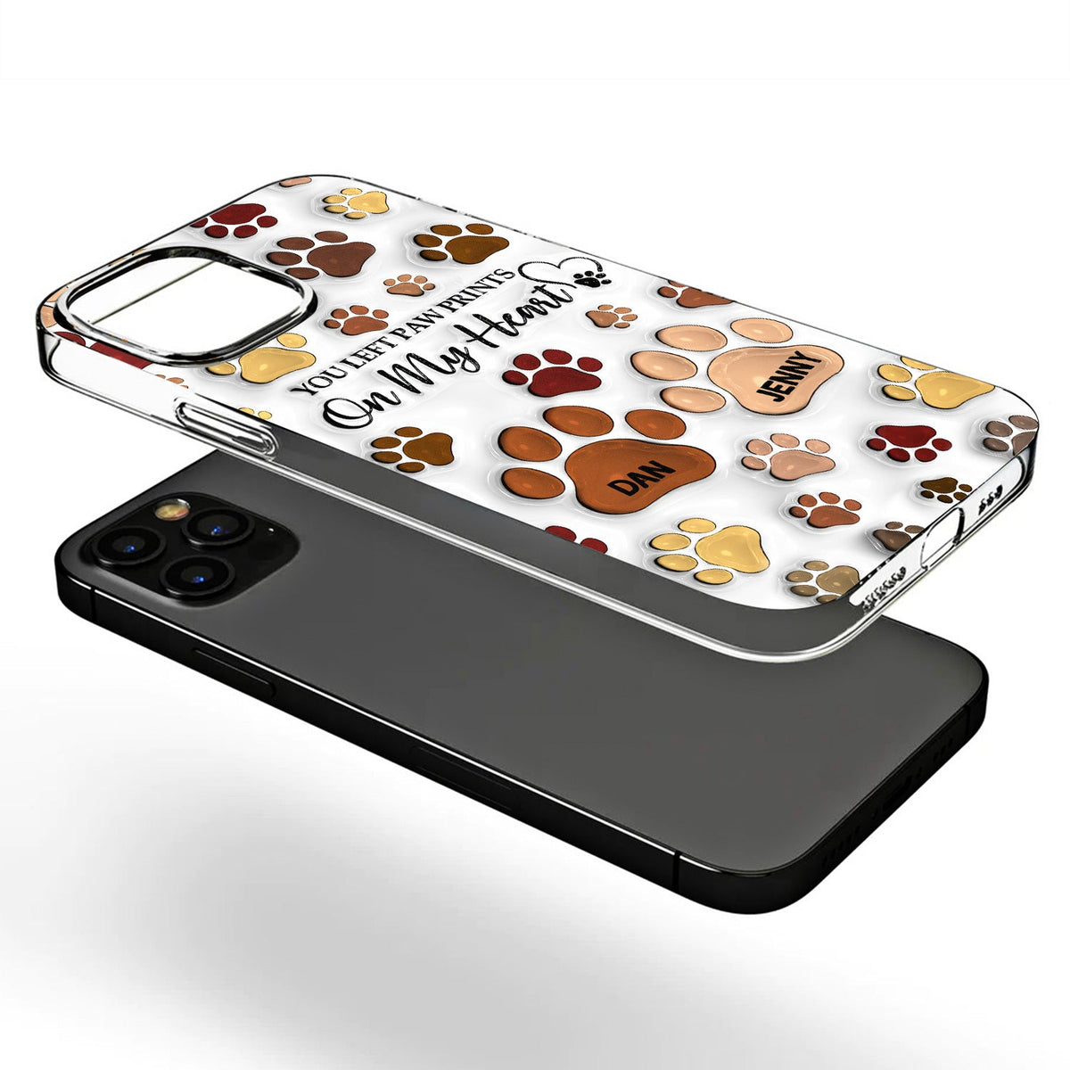You Left Paw Prints - Memorial Gift For Dog Lovers, Cat Lovers - 3D Inflated Effect Printed, Personalized Clear Phone Case
