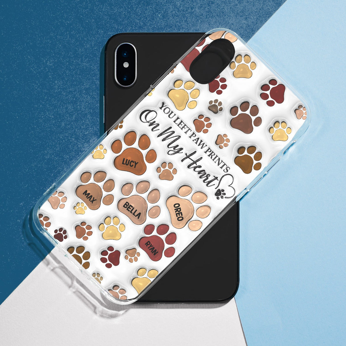 You Left Paw Prints - Memorial Gift For Dog Lovers, Cat Lovers - 3D Inflated Effect Printed, Personalized Clear Phone Case