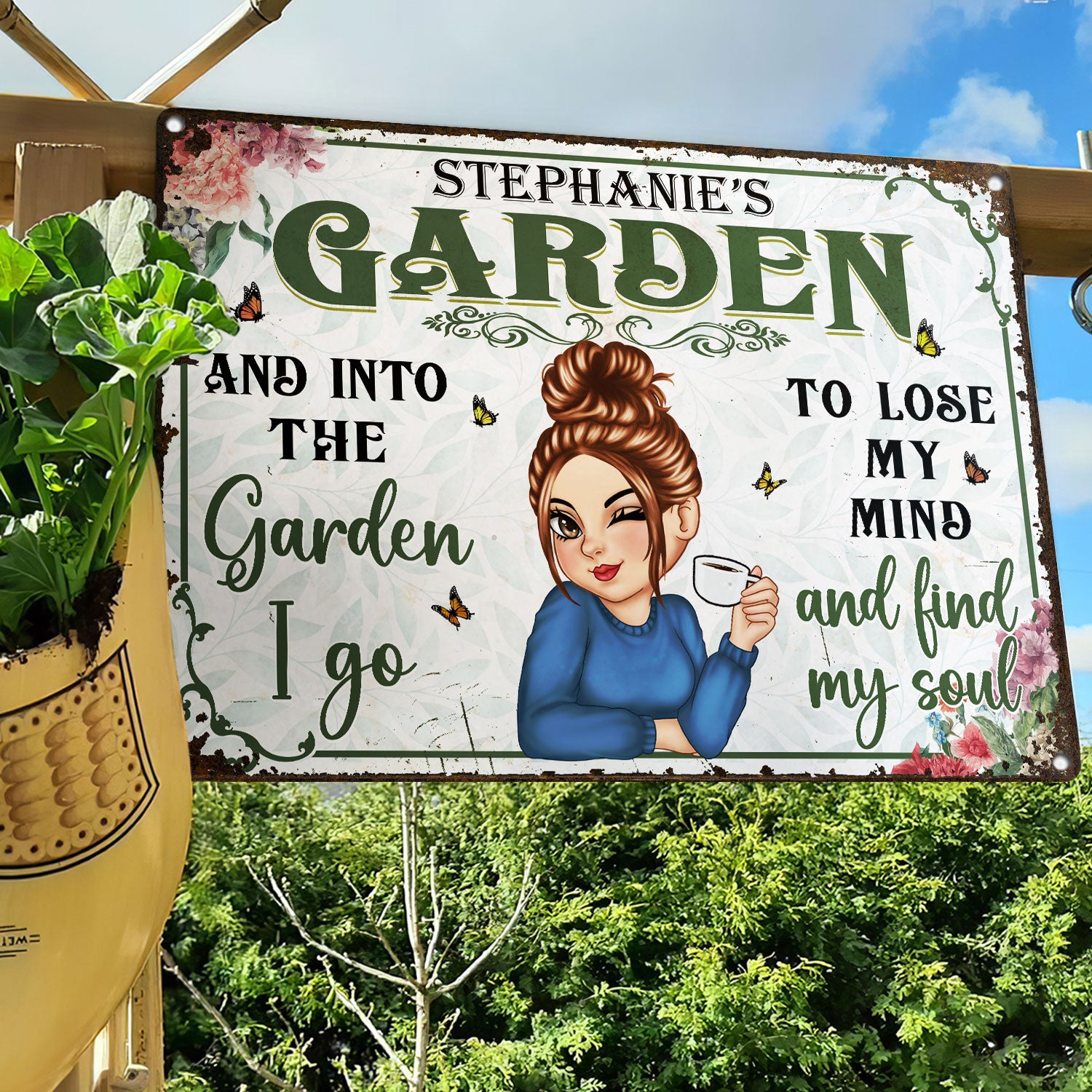And Into The Garden I Go - Backyard Sign, Gift For Gardening Lovers, Gardeners - Personalized Classic Metal Signs
