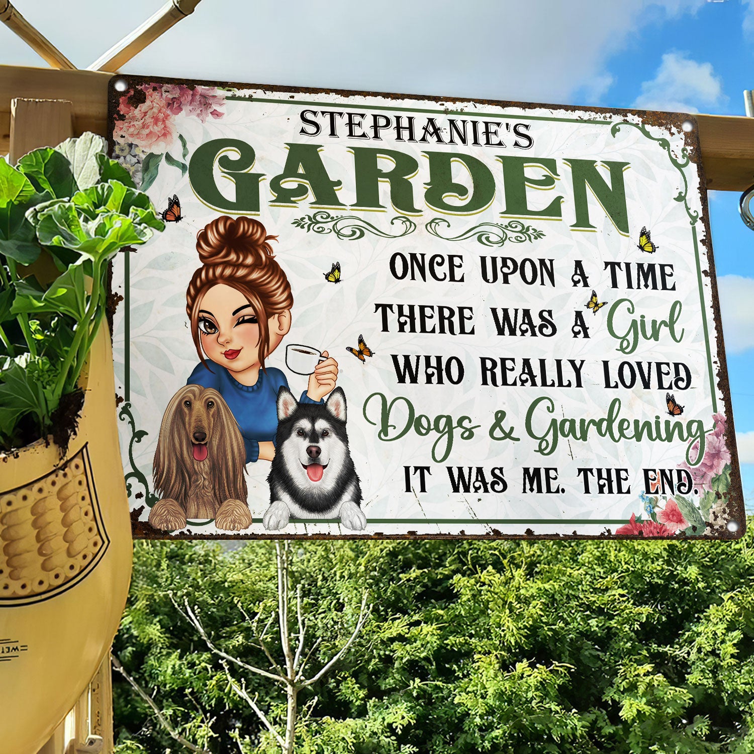 Once Upon A Time There Was A Girl - Backyard Sign, Gift For Gardening Lovers, Gardeners, Dog Lovers - Personalized Classic Metal Signs
