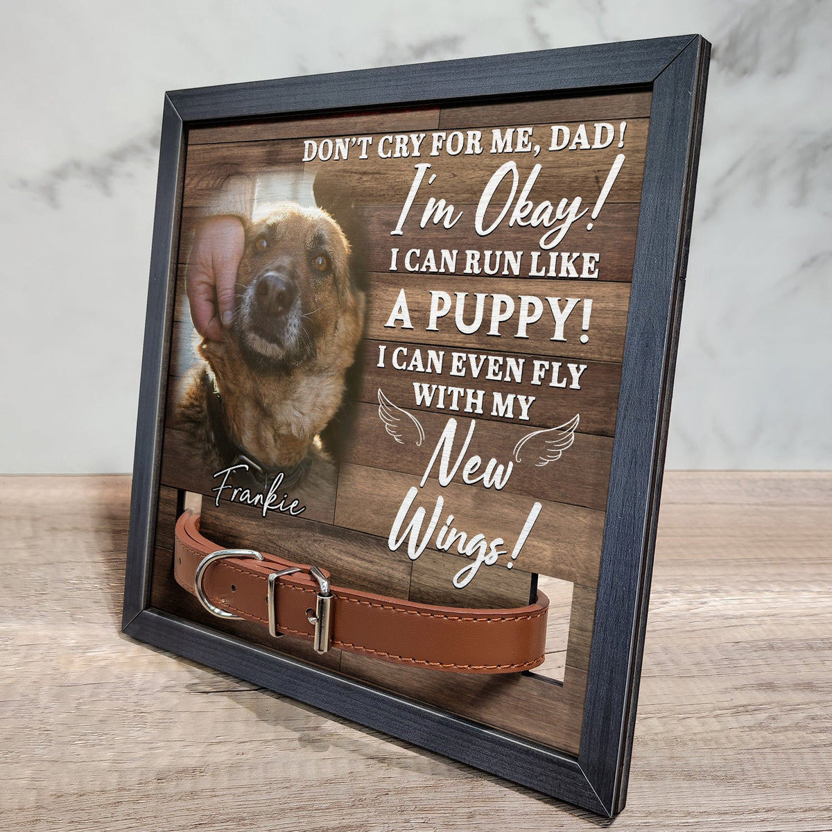 Photo personnalisée « Ne pleure pas pour moi, je vais bien » - Panneau personnalisé pour perte d'animal de compagnie, cadre pour collier