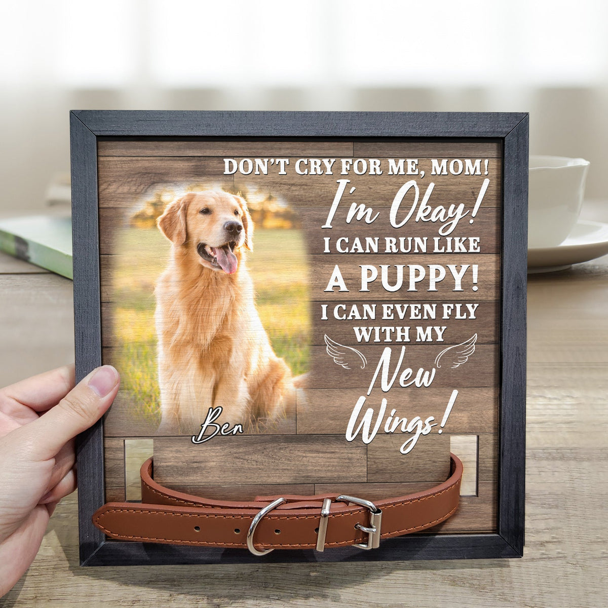 Photo personnalisée « Ne pleure pas pour moi, je vais bien » - Panneau personnalisé pour perte d'animal de compagnie, cadre pour collier